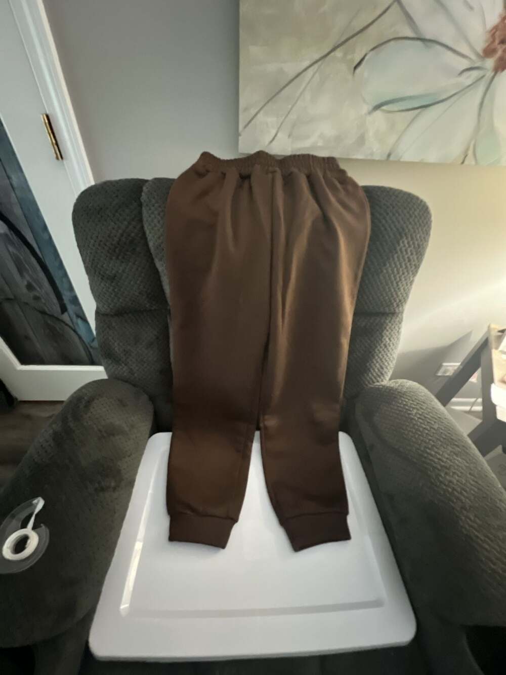 SHEIN Women's Solid Color Drawstring Waist Cuffed Sweatpants Brown